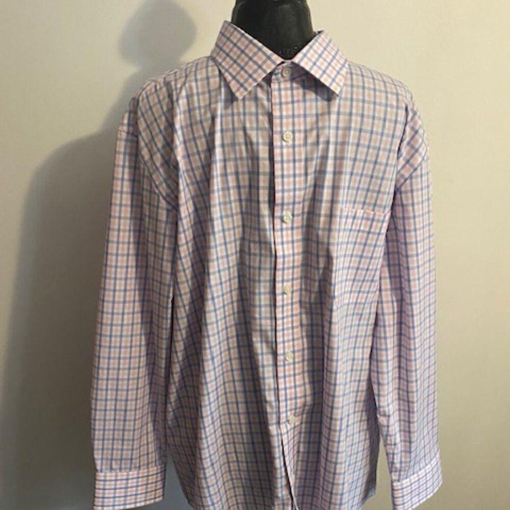 Croft & Barrow Blue/Pink/White Plaid No Iron Classic fit shirt, size 17 1/2